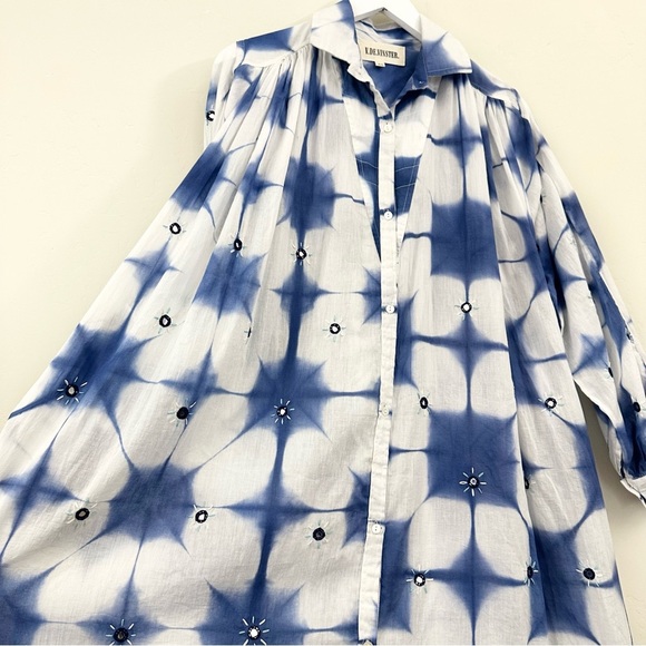 V De Vinster Cramp Tie Dye Dress Indigo/White Button-Down Placket - Picture 8 of 15